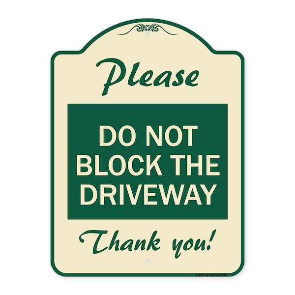 Signmission Please Do Not Block Driveway Thank You! Heavy-Gauge Aluminum Sign, 24" x 18", TG-1824-23295 A-DES-TG-1824-23295 - main